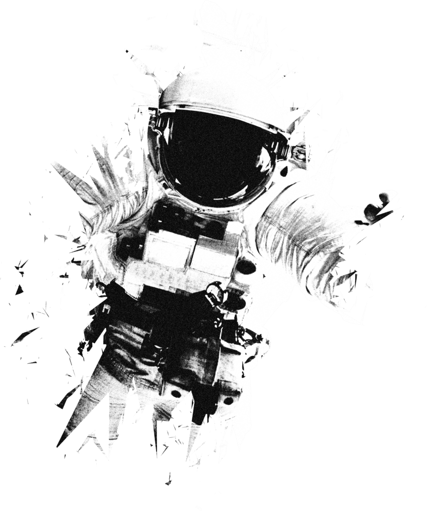 Astronaute des Films Cosmos en noir et blanc